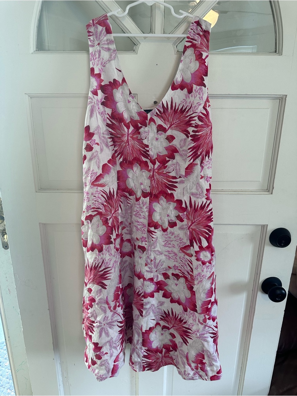 Lands' End Pink and White Floral V-Neck Dress